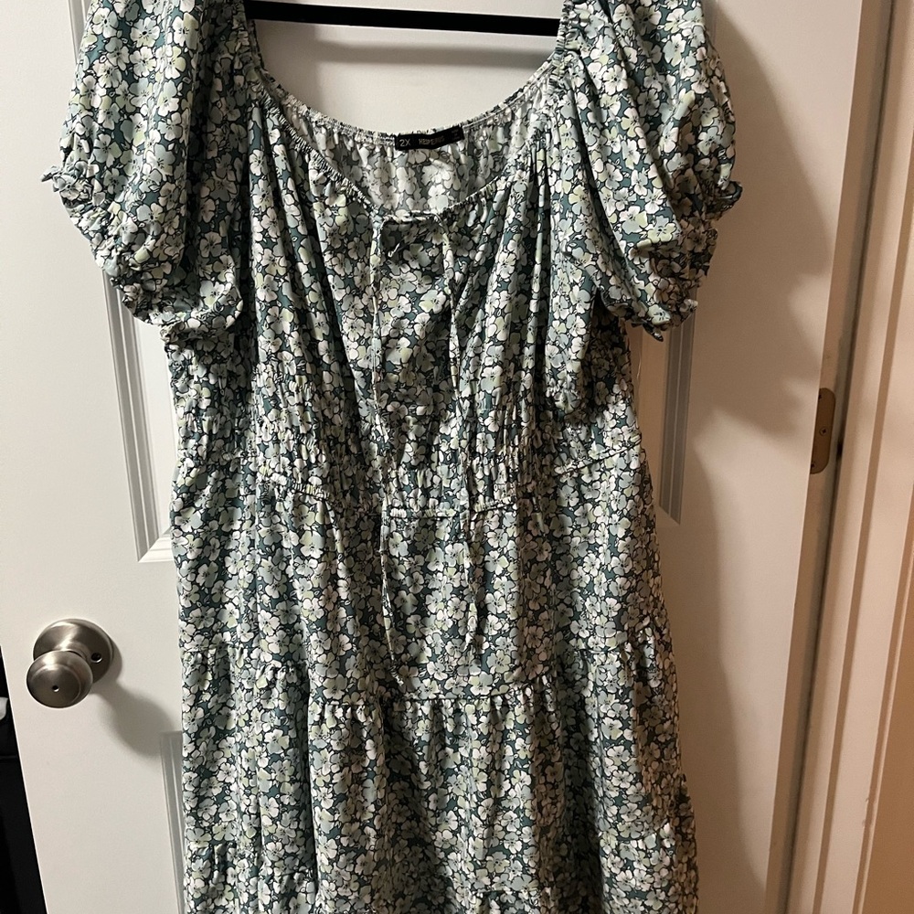 Green and White Ruffled Wrap Sundress